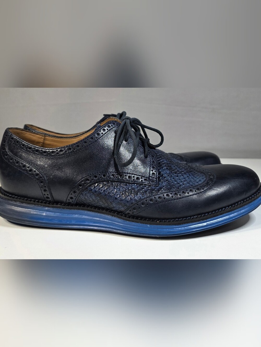 Cole Haan Navy Blue Leather Wingtip Oxfords Men's 10.5W